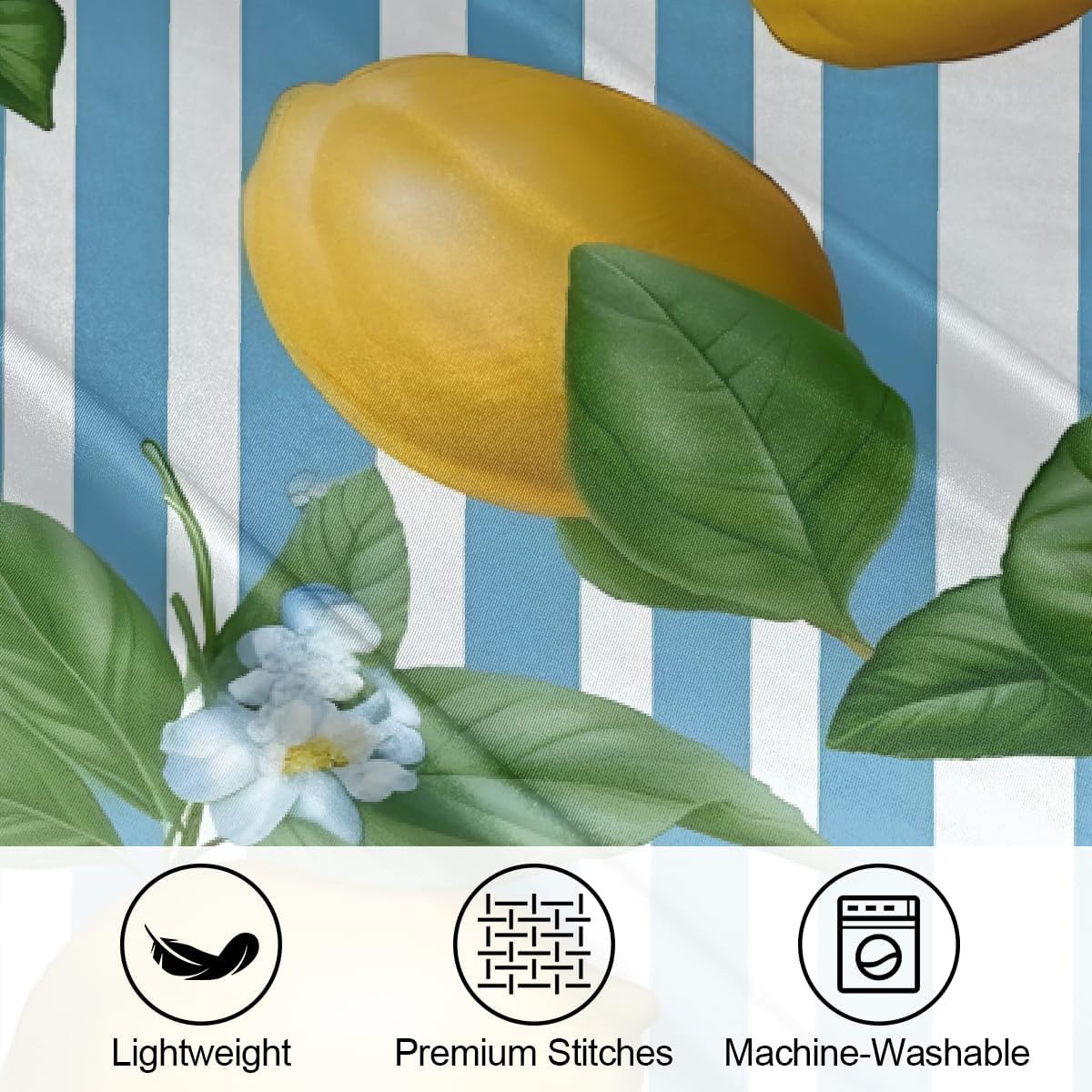 Yellow Lemon Blue Stripes Pattern Satin Pillowcase for Hair and Skin, Pillow Case Standard 2 Pack, Like Silk Pillowcases with Zipper, 20x26 in, Gifts for Women Men