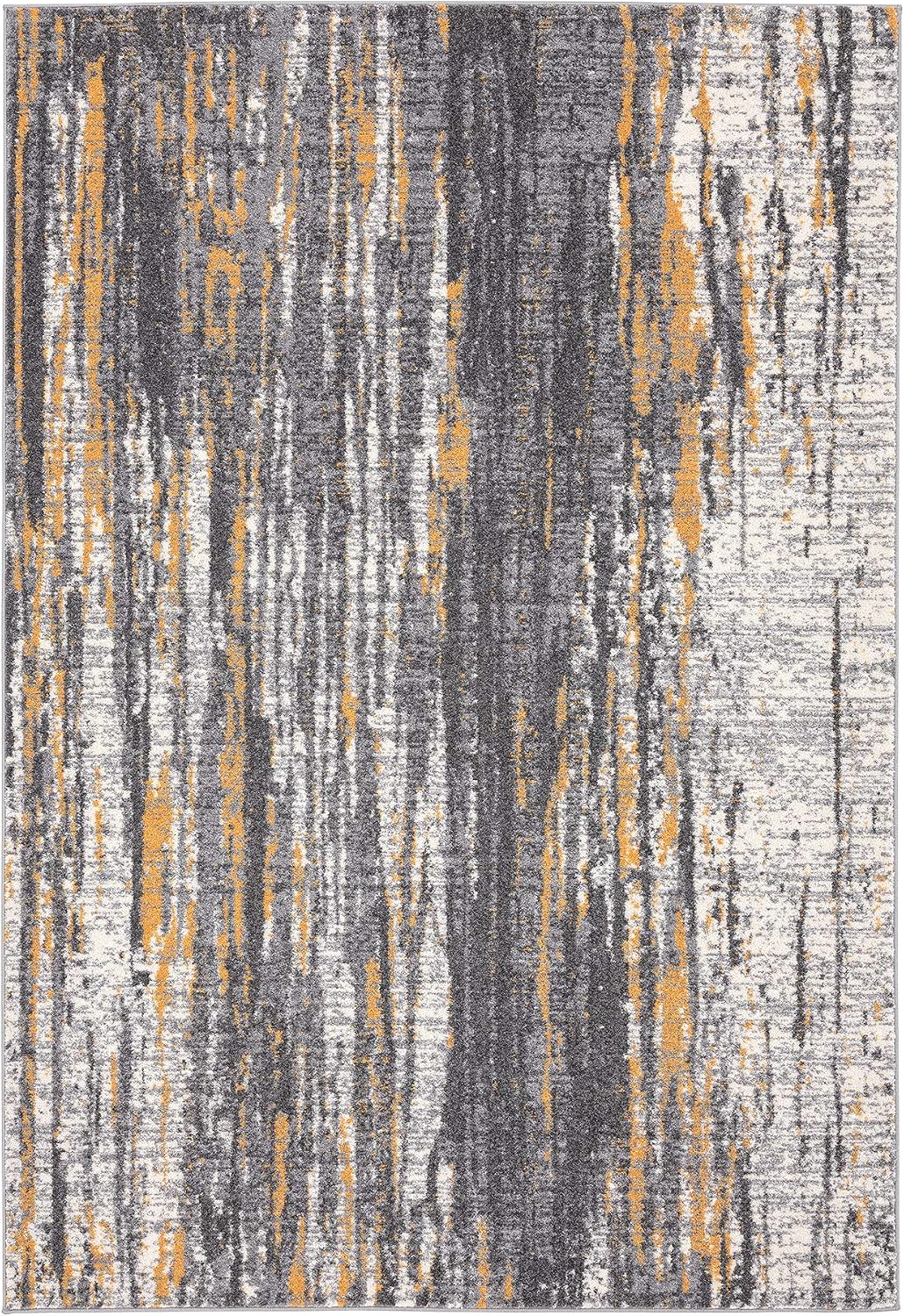Rugs Grey & Yellow Painted Pattern Area Rug Bold Rugged Contemporary Modern Style Accent, Laguna Collection | Turkish Made Superior Comfort & Construction | Stain Shed Resistant (6' x 9')