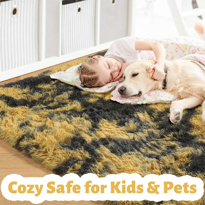 Black Gold Grey Fuzzy Area Rug 4x6 for Bedroom Living Room Dorm