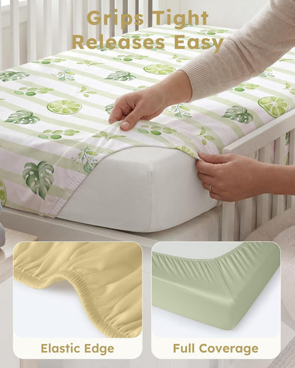 Baby Crib Sheets for Boys Girls, Toddler Bed Sheets Fitted for 52"x28" Standard Crib and Toddler Mattresses, 4 Pack Soft Breathable Stretchy Microfiber Yellow Green Lemon