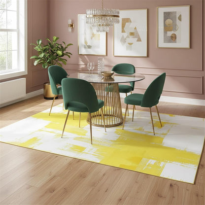 Minimalist Abstract Art Texture Area Rug 5x7 Modern Bright Yellow White Indoor Rugs for Livingroom Bedroom Dining Room Soft Washable Non Slip Low Pile Carpet Under Table Nursery Farmhouse Mats Decor