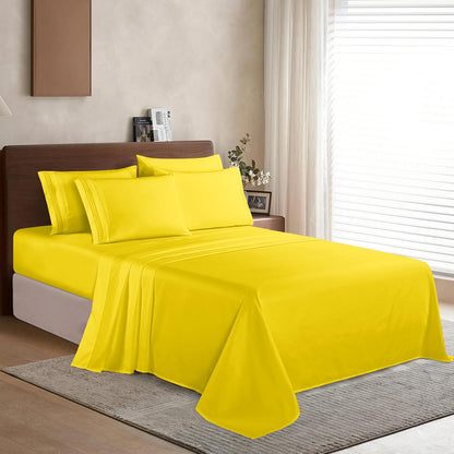 Luxury Soft 1500 Premium Hotel Quality Microfiber Wrinkle and Fade Resistant Cozy 6-Piece Bedding Set, Easy All Around Elastic Fitted Sheet, Deep Pocket, California King, Yellow