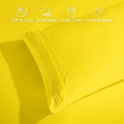 Luxury Soft 1500 Premium Hotel Quality Microfiber Wrinkle and Fade Resistant Cozy 6-Piece Bedding Set, Easy All Around Elastic Fitted Sheet, Deep Pocket, California King, Yellow