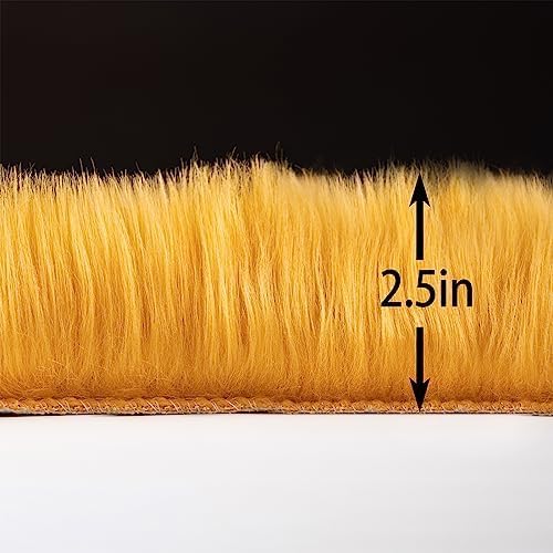 Faux Fur Sheepskin Runner Rug Yellow 2x6 ft Ultra Soft Shaggy Plush Fluffy Fuzzy Area Carpet Decorative Chair Cover Floor Mat for Bedroom Sofa Living Room Bedside