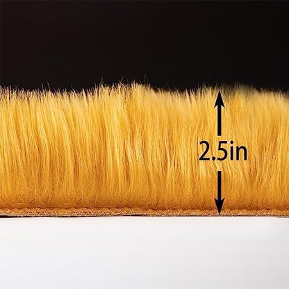 Faux Fur Sheepskin Runner Rug Yellow 2x6 ft Ultra Soft Shaggy Plush Fluffy Fuzzy Area Carpet Decorative Chair Cover Floor Mat for Bedroom Sofa Living Room Bedside