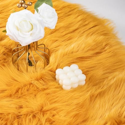 Faux Fur Sheepskin Runner Rug Yellow 2x6 ft Ultra Soft Shaggy Plush Fluffy Fuzzy Area Carpet Decorative Chair Cover Floor Mat for Bedroom Sofa Living Room Bedside