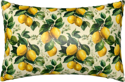 Yellow Lemon Leaves for Satin Pillowcase 20x30in, Hair Friendly Zippered Pillow Cover