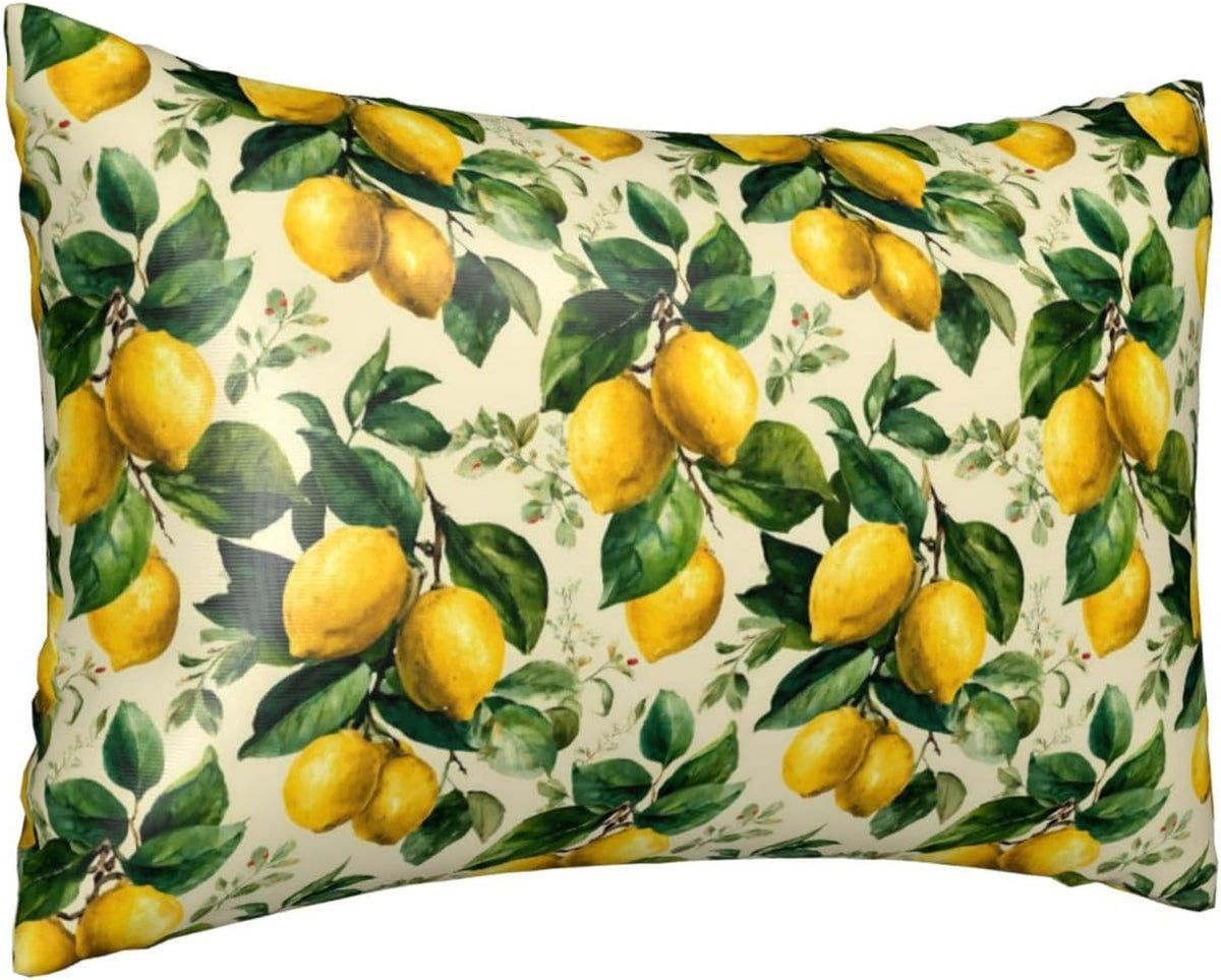 Yellow Lemon Leaves for Satin Pillowcase 20x30in, Hair Friendly Zippered Pillow Cover