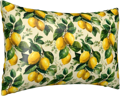Yellow Lemon Leaves for Satin Pillowcase 20x30in, Hair Friendly Zippered Pillow Cover