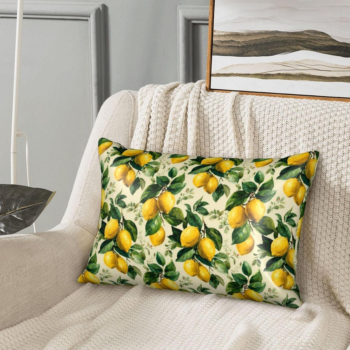 Yellow Lemon Leaves for Satin Pillowcase 20x30in, Hair Friendly Zippered Pillow Cover