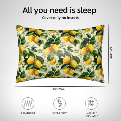 Yellow Lemon Leaves for Satin Pillowcase 20x30in, Hair Friendly Zippered Pillow Cover