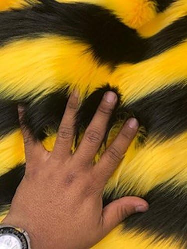 Shaggy 2 Tone Stripe Faux Fur Fabric by The Yard Can Be Used for Costumes-Clothing-Accessories-Rugs [Black/Yellow]!!!