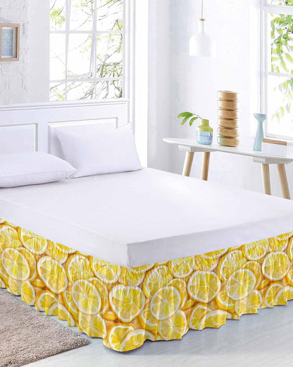 Lemon Bed Skirt Queen Size 16 Inch Drop, Adjustable Elastic Wrap Around Bed Skirts Easy Fitting Dust Ruffle Bedskirt Bed Frame Cover Summer Watercolor Yellow Fruits