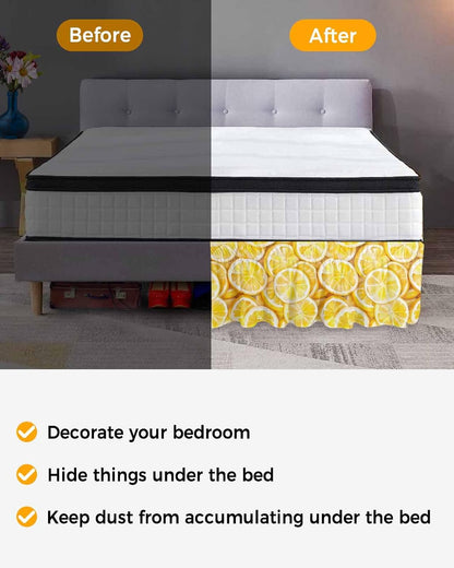 Lemon Bed Skirt Queen Size 16 Inch Drop, Adjustable Elastic Wrap Around Bed Skirts Easy Fitting Dust Ruffle Bedskirt Bed Frame Cover Summer Watercolor Yellow Fruits