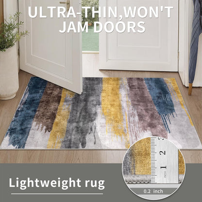 Ciicool Washable Area Rug 2x3 Entryway Rug, Modern Abstract Entry Mat Blue