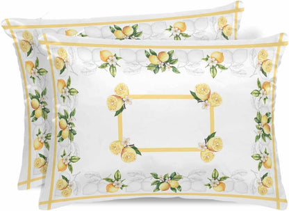 Rustic Lemon Satin Pillowcase for Hair and Skin 20" x 26" Lemon Leaves and Flowers Satin Pillow Cases with Invisible Zipper Yellow Stripe Smooth Cooling Wrinkle-Free Pillow Covers for Bedroom 2 Pcs
