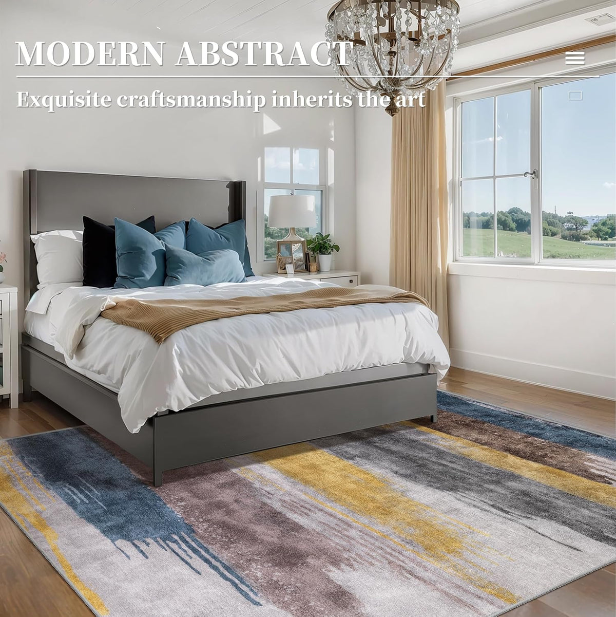 Ciicool 4x6 Area Rugs for Living Room, Modern Abstract Washable Rug Yellow