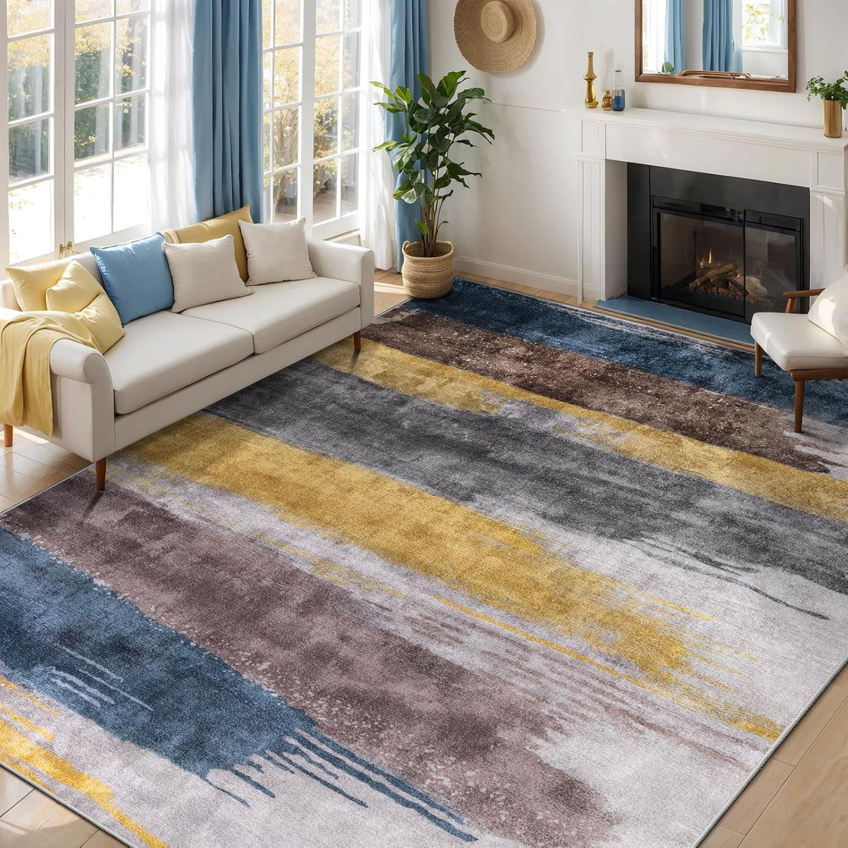 Ciicool 8x10 Area Rugs for Living Room, Modern Abstract Washable Rug Yellow