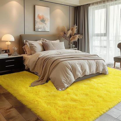 Dssimo Yellow Rug for Bedroom Living Room, 4x6 Soft Shaggy Area Rugs
