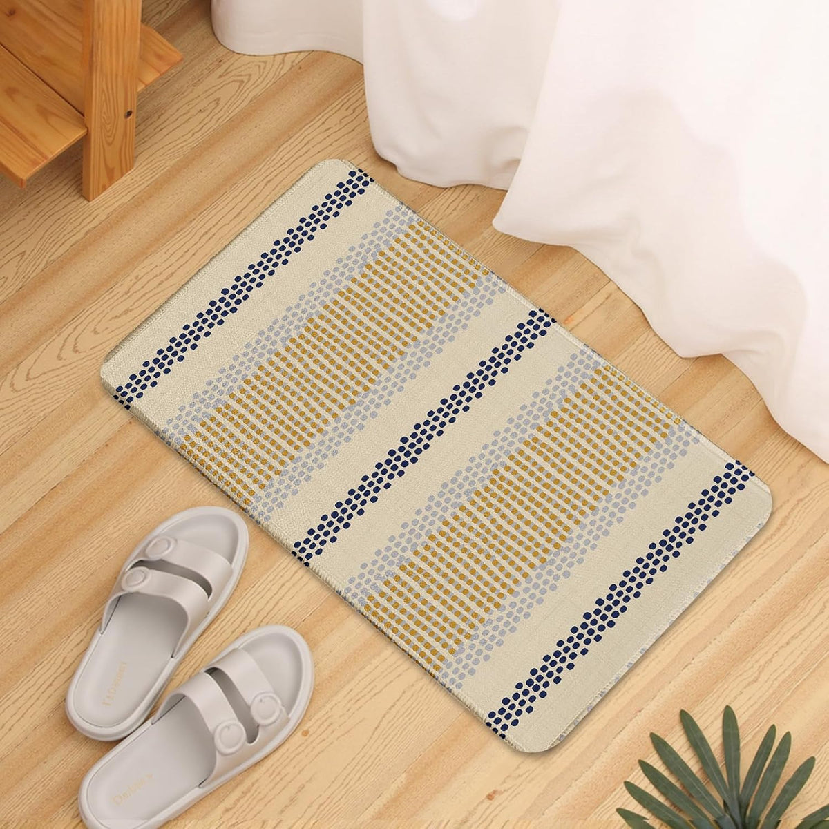 Boho Kitchen Rugs Set of 2 Blue Yellow Polka Dots Striped Print Modern Kitchen Mats for Floor Non Slip Neutral Farmhouse Kitchen Decor Runner Rugs, 17x47 inch and 17x30 inch