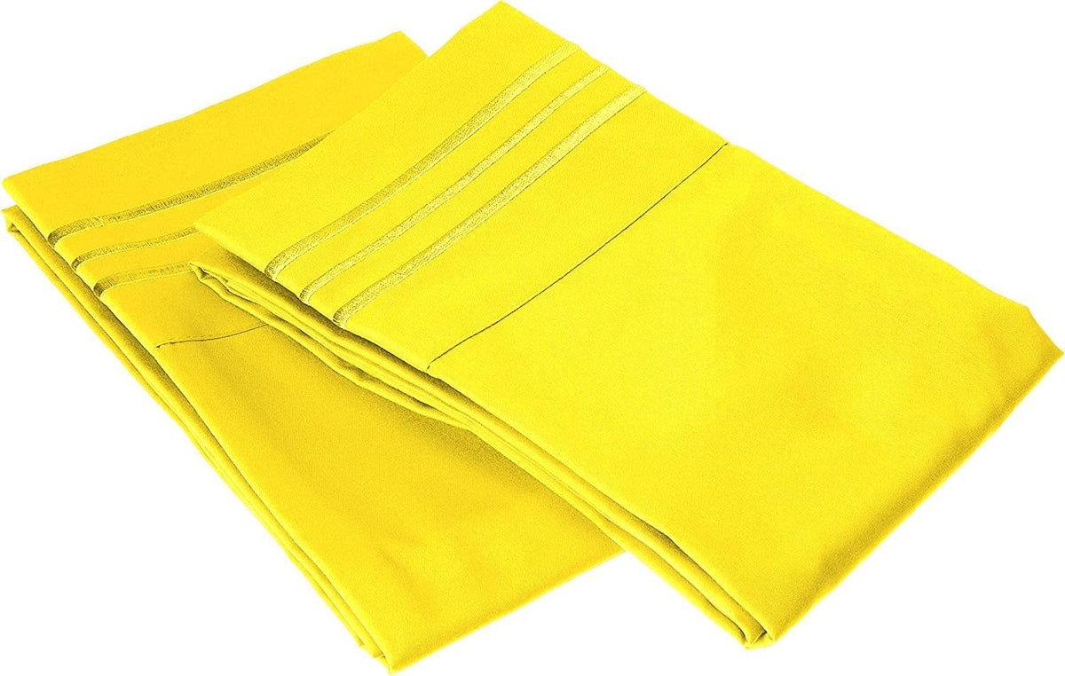 Wrinkle & Fade Resistant 1500 Premium Hotel Quality Microfiber Ultra Soft Luxurious 2-Piece Pillowcases, Standard Size, Yellow