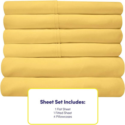 Full Size Bed Sheets - 6 Piece 1500 Supreme Collection Fine Brushed Microfiber Deep Pocket Full Sheet Set Bedding - 2 Extra Pillow Cases, Great Value, Full, Yellow