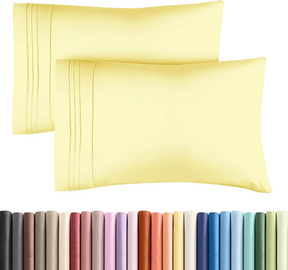 Queen Pillow Cases Set of 2 - Ultra Soft Cozy Pillowcase Covers - Yellow