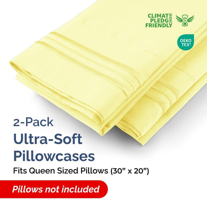 Queen Pillow Cases Set of 2 - Ultra Soft Cozy Pillowcase Covers - Yellow