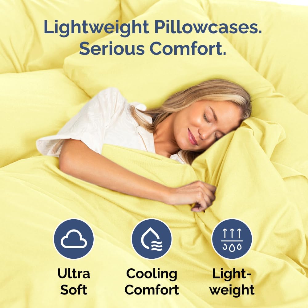 Queen Pillow Cases Set of 2 - Ultra Soft Cozy Pillowcase Covers - Yellow