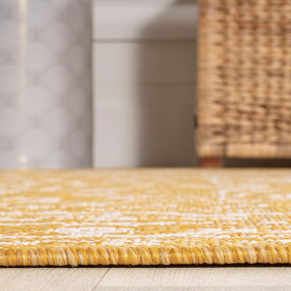 Boho Medallion Indoor Outdoor Area Rug 8X10 Yellow/Cream, Malta Textured Weave for Backyard, Patio, Porch, Easy-Cleaning, High Traffic, Pet-Friendly, Non-Shedding (SMB104G-8)