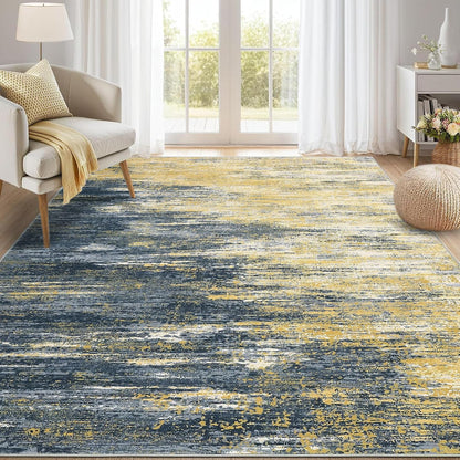Modern Abstract Living Room Rug 8x10, Yellow/Black