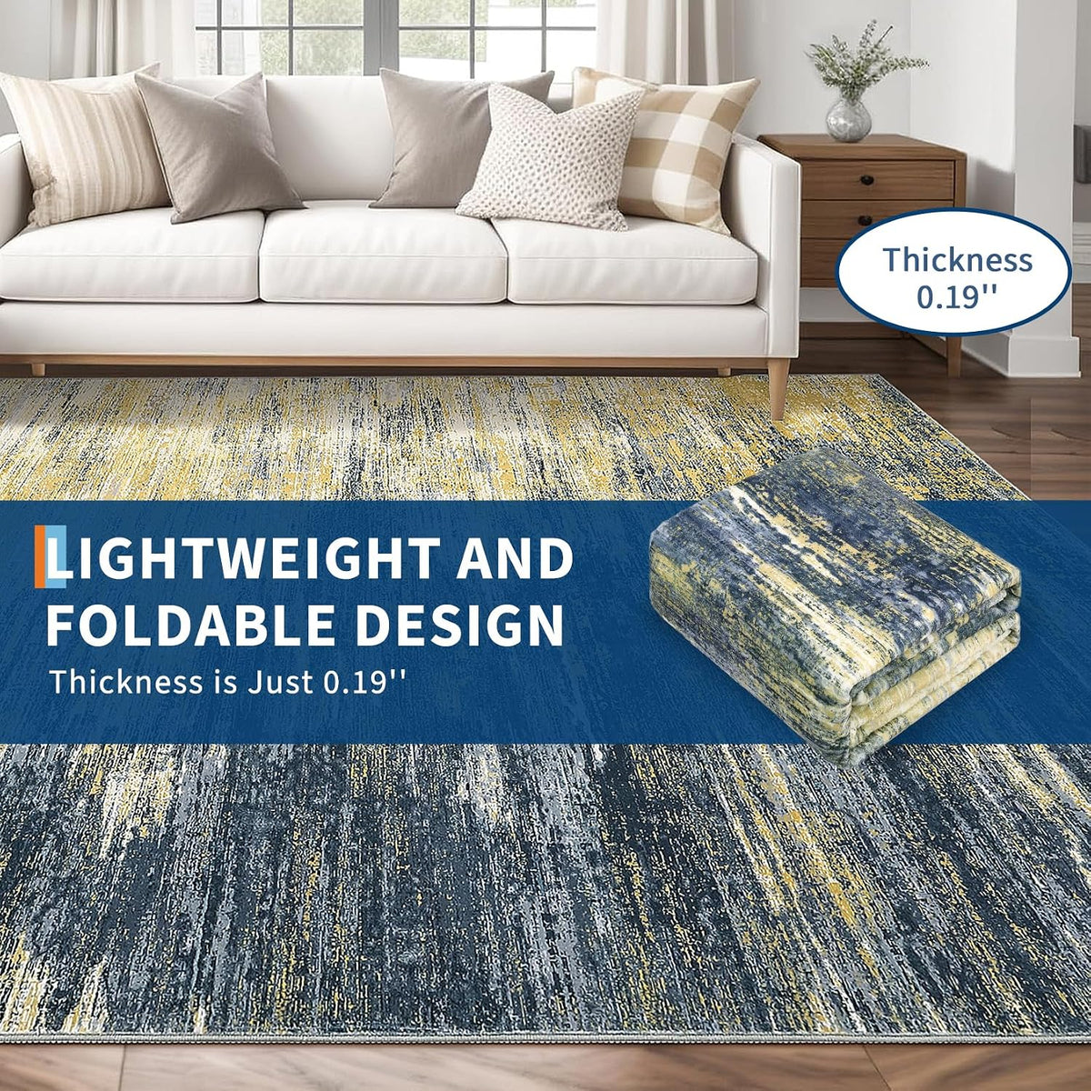 Modern Abstract Living Room Rug 8x10, Yellow/Black
