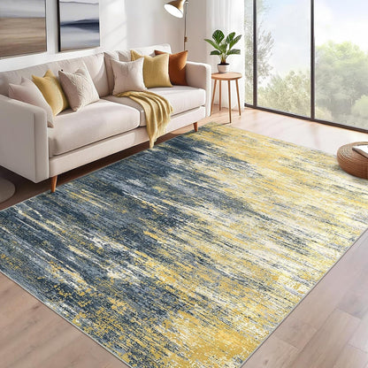 Modern Abstract Living Room Rug 8x10, Yellow/Black