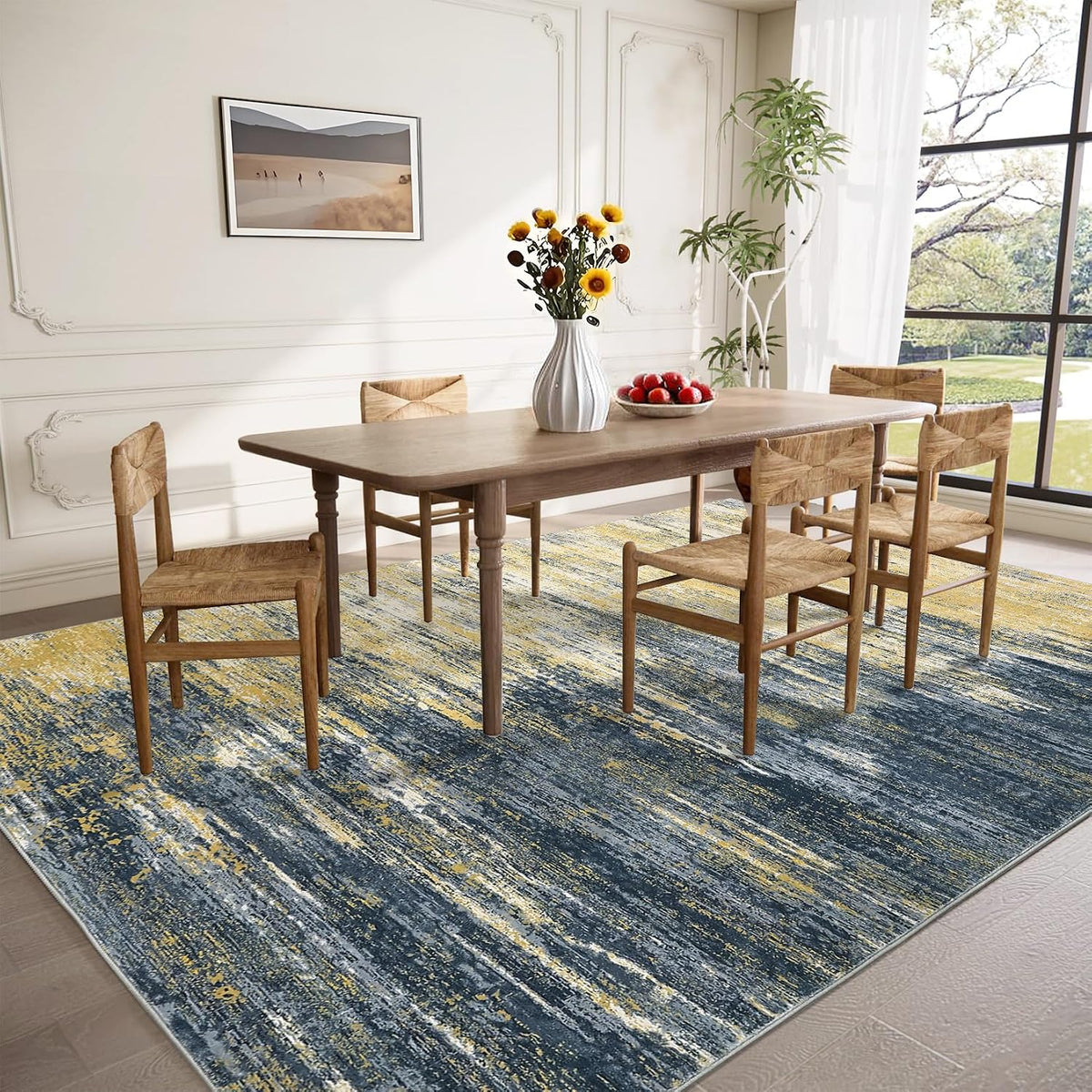 Modern Abstract Living Room Rug 8x10, Yellow/Black
