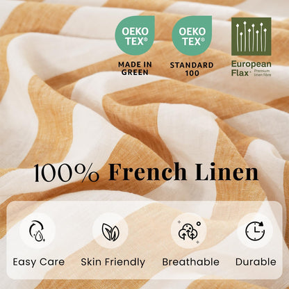 Stripe Linen Pillow Cases Set of 2,100% Organic French Natural Linen Soft Yarn Dyed Yellow Stripe Pillowcase,Standard 20"x30"