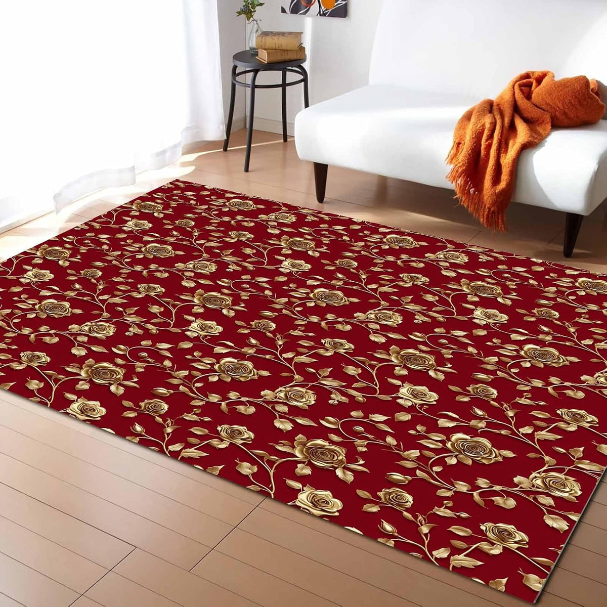 Christmas Floral Red Area Rug for Living Room 2x3 Modern Rug Washable Abstract Area Rug Large Non Slip Winter Xmas Yellow Flowers Floor Carpet Mat Soft Indoor Rug for Bedroom Nursery Office