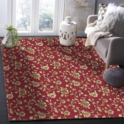 Christmas Floral Red Area Rug for Living Room 2x3 Modern Rug Washable Abstract Area Rug Large Non Slip Winter Xmas Yellow Flowers Floor Carpet Mat Soft Indoor Rug for Bedroom Nursery Office