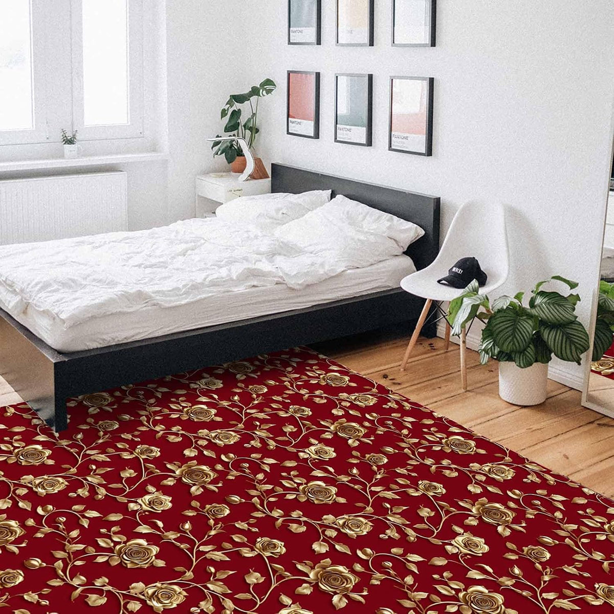Christmas Floral Red Area Rug for Living Room 2x3 Modern Rug Washable Abstract Area Rug Large Non Slip Winter Xmas Yellow Flowers Floor Carpet Mat Soft Indoor Rug for Bedroom Nursery Office