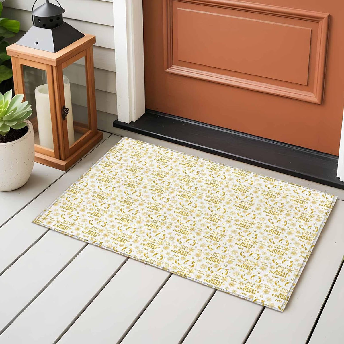 Christmas Winter 2x3 Area Rugs for Living Room, Snowflake Xmas Flower Yellow White Non Slip Floor Mat Washable Low-Profile Indoor Carpet for Bedroom, Dining Room, Bathroom
