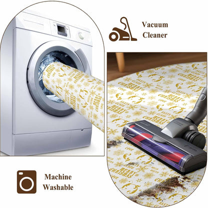 Christmas Winter 2x3 Area Rugs for Living Room, Snowflake Xmas Flower Yellow White Non Slip Floor Mat Washable Low-Profile Indoor Carpet for Bedroom, Dining Room, Bathroom