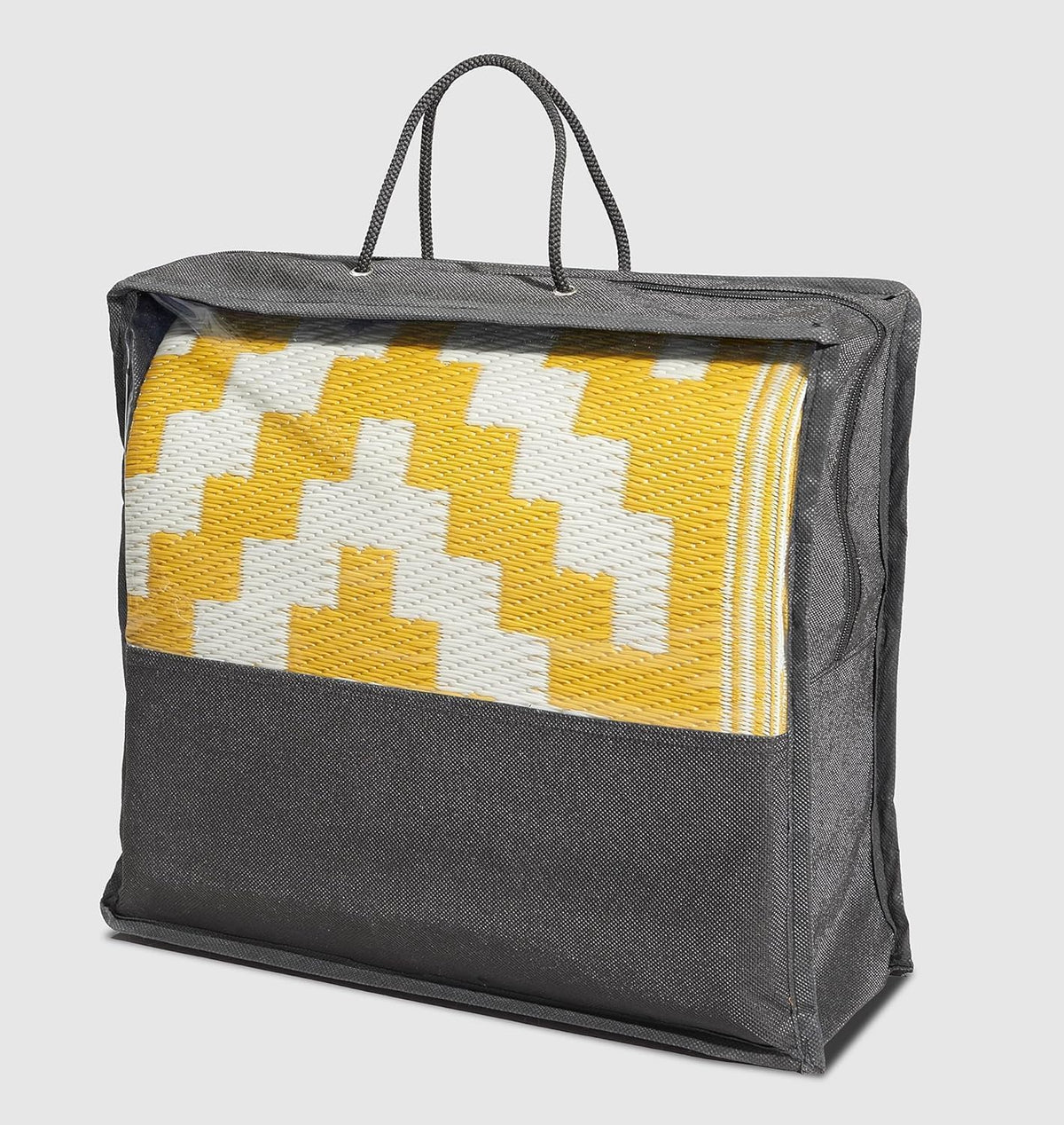Outdoor Camping Rug - Waterproof, Fade Resistant, Reversible - Premium Recycled Plastic - Geometric - Picnic, Patio, Deck, Sunroom, RV - Aztec - Yellow & White - 4 x 6 ft Foldable