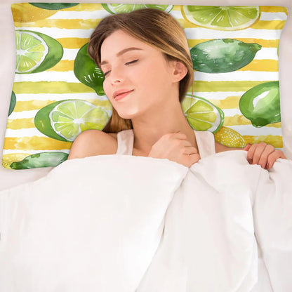 Yellow Striped Lemon Satin Pillowcase for Hair and Skin Pillow Cases Standard Size Soft Cooling Satin Pillow Covers with Zipper for Men Women 20x26 Inches