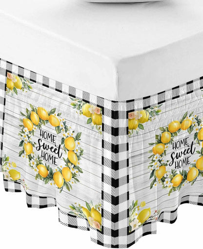 Yellow Lemon Bed Skirt Queen Size 16 Inch Drop, Adjustable Elastic Wrap Around Bed Skirts Easy Fitting Dust Ruffle Bedskirt Bed Frame Cover Farmhouse Black Buffalo Plaid Grey Wooden