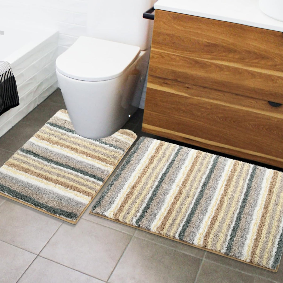 2 Piece Bathroom Rug Set, Non-Slip Microfiber Bath Mat