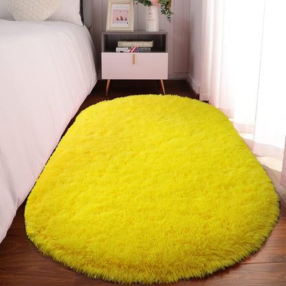 Bedroom Rug 2.6' x 5.3', Yellow Fluffy Shaggy Area Rug for Kids Room