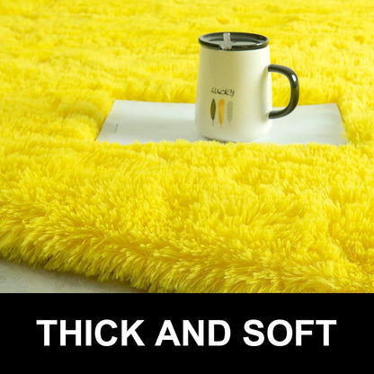 Bedroom Rug 2.6' x 5.3', Yellow Fluffy Shaggy Area Rug for Kids Room