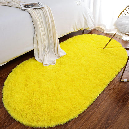 Bedroom Rug 2.6' x 5.3', Yellow Fluffy Shaggy Area Rug for Kids Room
