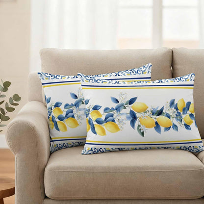 Summer Lemon Outdoor Pillow Covers Pack of 2 Lemon Flower Mediterranean Waterproof Garden Farmhouse Cushion Cases Decorative for Patio Furniture Balcony Couch Sofa 20 x 12 Inch