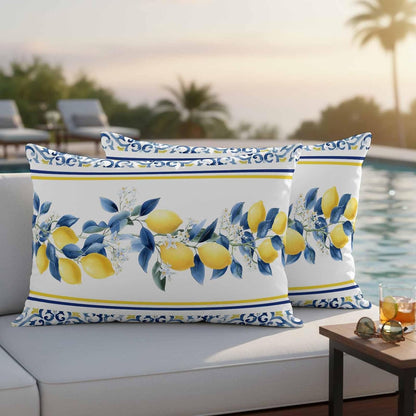 Summer Lemon Outdoor Pillow Covers Pack of 2 Lemon Flower Mediterranean Waterproof Garden Farmhouse Cushion Cases Decorative for Patio Furniture Balcony Couch Sofa 20 x 12 Inch