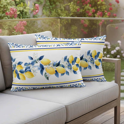 Summer Lemon Outdoor Pillow Covers Pack of 2 Lemon Flower Mediterranean Waterproof Garden Farmhouse Cushion Cases Decorative for Patio Furniture Balcony Couch Sofa 20 x 12 Inch
